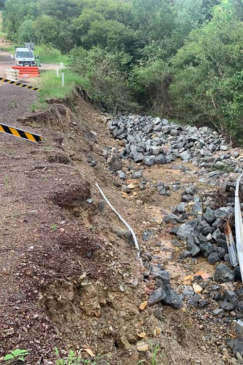 landslip on side of road