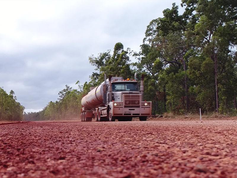 truck driving along the road